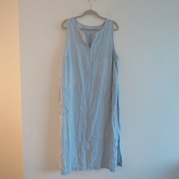 J. JILL Light Denim Maxi Chambray Dress Coastal Lagenlook Minimalist Size XL P - Picture 2 of 15